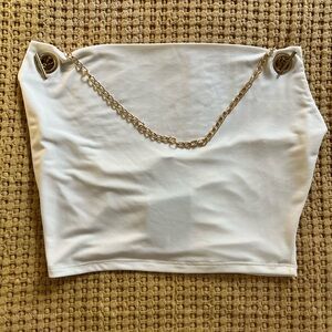 Fashion Nova White Crop Top with Gold Chain